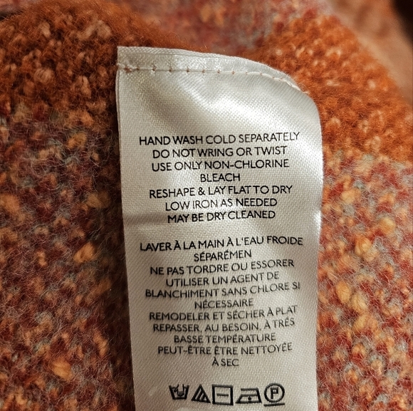 Free People Ruben Sweater Autumn Sunset Combo V-Neck Orange Red Plaid Oversized - Picture 8 of 8